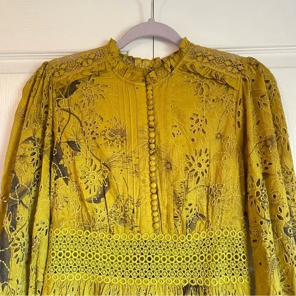 NWT ALLSAINTS Women’s Sia Demoir Broderie Dress Olive - US4 - Picture 4 of 13